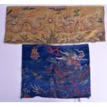 A MATCHED PAIR OF 17TH CENTURY CHINESE KESI SILK PANELS Ming, decorated with dragons upon a yellow