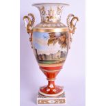 A 19TH CENTURY CHAMBERLAINS WORCESTER TWO HANDLED VASE painted with a view of Windsor Castle. 24 cm
