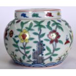 A CHINESE DOUCAI PORCELAIN JAR BEARING CHENGHUA MARKS, decorated with foliage. 15 cm wide.