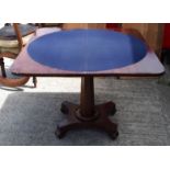 A VICTORIAN CARD TABLE, formed with an octagonal column upon scrolling feet. 74 cm x 91.5 cm.