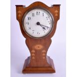 AN EDWARDIAN MAHOGANY INLAID MANTEL CLOCK. 24 cm x 12 cm.