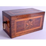 A LARGE GEORGE III SATINWOOD AND ROSEWOOD TWO DIVISION TEA CADDY decorated with shells and geometri