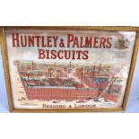 A 19TH CENTURY HUNTLEY & PALMERS BISCUITS ADVERTISING PRINT, framed. 35 cm x 50 cm.