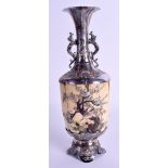 A GOOD 19TH CENTURY JAPANESE MEIJI PERIOD SILVER ENAMEL AND IVORY VASE decorated with birds amongst