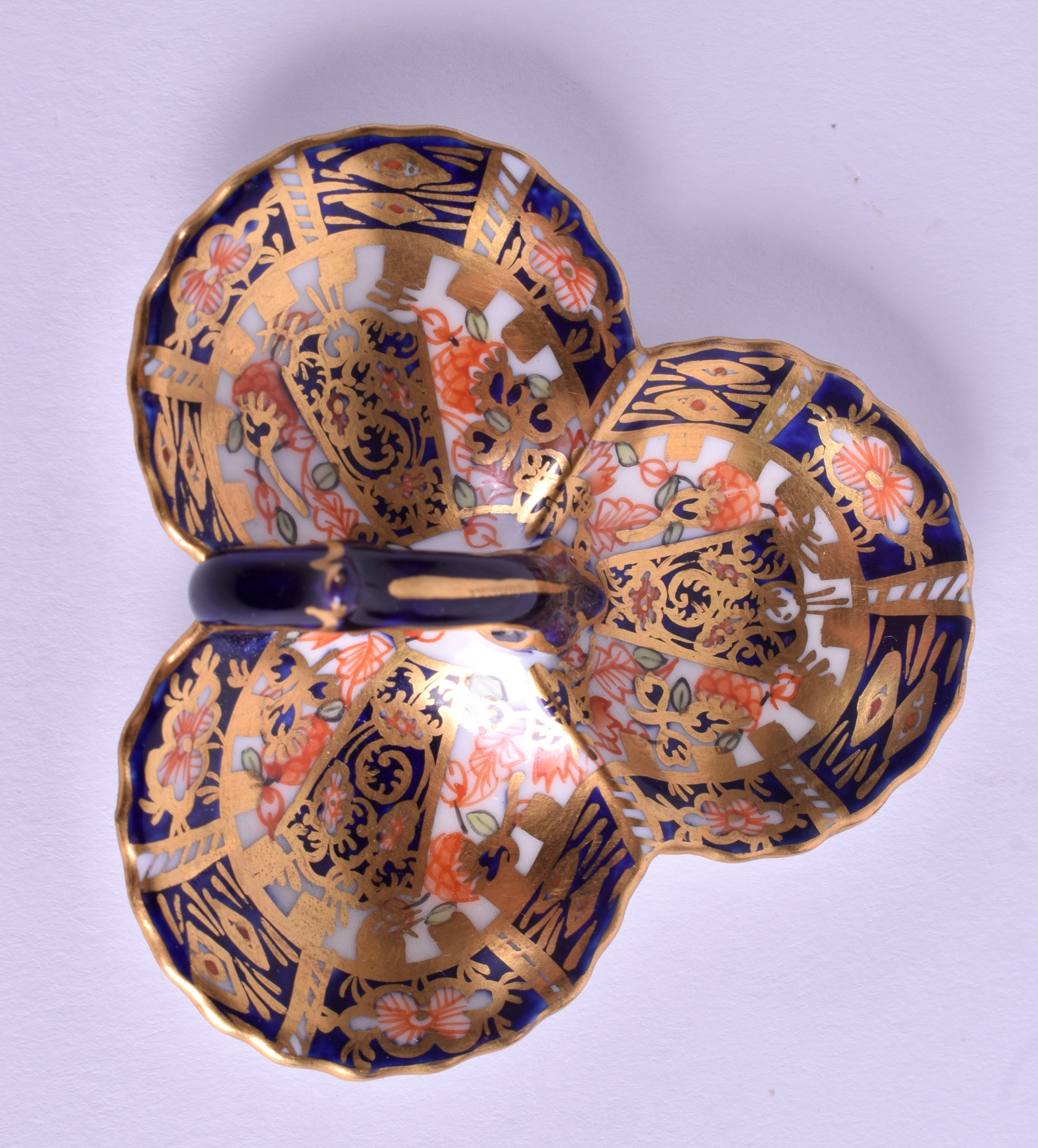 A RARE EARLY 20TH CENTURY ROYAL CROWN DERBY MINIATURE HORS D'OEUVRES DISH pattern 6299. 3 cm wide. - Image 2 of 3