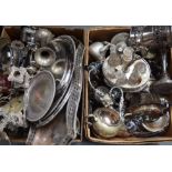 A LARGE QUANTITY OF SILVER PLATE, including cruet set, candelabra etc. (2 boxes)