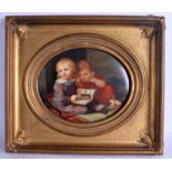 A VERY RARE 19TH CENTURY KPM BERLIN PORCELAIN PLAQUE painted with two children within landscapes. I