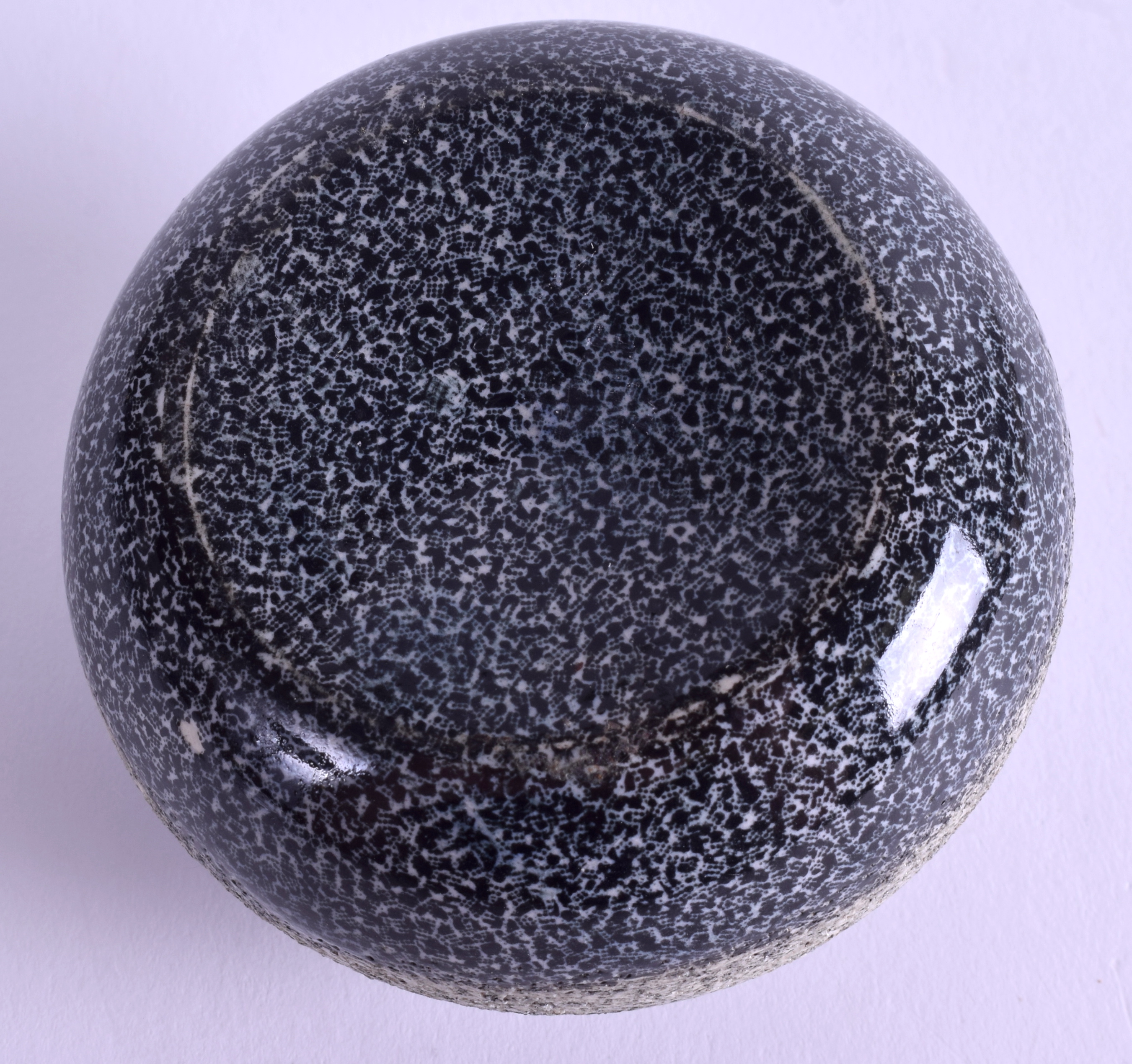 A miniature curling stone inkwell, the coloured ceramic body with a hinged nickel mount, Scottish, - Image 3 of 3