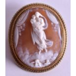 A GOOD LARGE ANTIQUE CARVED CAMEO BROOCH depicting Madonna and child. 5.5 cm x 6.5 cm.