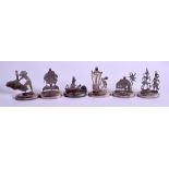 SIX ANTIQUE INDIAN SILVER MENU HOLDERS. 5.25 cm high. (6)