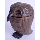 A COLD PAINTED BRONZE OWL INKWELL. 8 cm x 6 cm.