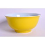 A CHINESE IMPERIAL YELLOW GROUND PORCELAIN BOWL bearing Kangxi marks to base. 11 cm wide.