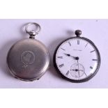 TWO ANTIQUE SILVER FOB WATCHES. (2)