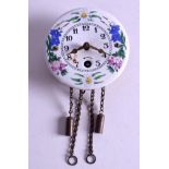 AN UNUSUAL CONTINENTAL ENAMEL HANGING WALL CLOCK. 7.5 cm wide.