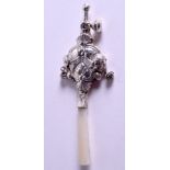 A SILVER AND MOTHER OF PEARL BABIES RATTLE. 13.5 cm long.