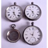 THREE ANTIQUE SILVER WATCHES and another. (4)