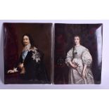 A LARGE PAIR OF ANTIQUE KPM BERLIN PORCELAIN PLAQUES depicting European royalty within landscapes.