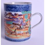 A RARE 18TH CENTUR CHINESE EXPORT PORCELAIN MUG Qianlong, painted with European hunting scenes. 12