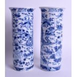 A PAIR OF 19TH CHINESE BLUE AND WHITE SLEEVE VASES Kangxi style. 21 cm high.