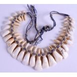 A RARE 19TH CENTURY AMERICAN INDIAN HORSE TOOTH TRIBAL NECKLACE. 54 cm long.