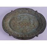 A CHINESE BRONZE DISH. 14.5 cm wide.