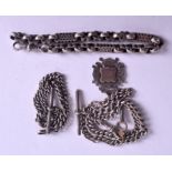 THREE SILVER WATCH CHAINS. (3)