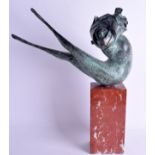 A CONTEMPORARY ITLALIAN BRONZE FIGURE OF LA ROSA C1955 by Carlo Zoli, modelled upon a red marble ba