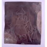 AN INDIAN WHITE METAL PLAQUE. 6 cm x 7.5 cm.