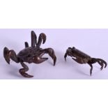 TWO JAPANESE BRONZE CRABS. 7 cm & 4 cm wide. (2)