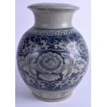A THAI BLUE AND WHITE POTTERY JAR. 27 cm x 16 cm.