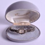 A SILVER MARCASITE LADIES WRISTWATCH. 1.25 cm wide.