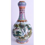 A CHINESE FAMILLE ROSE GARLIC NECK PORCELAIN VASE bearing Qianlong marks to base. 30 cm high.