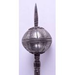 AN 18TH/19TH CENTURY TURKISH ARMENIAN SILVER INLAID STEEL MACE decorated with motifs. 80 cm long.