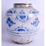 A 19TH CENTURY MIDDLE EASTERN BLUE AND WHITE POTTERY JAR. 23 cm x 16 cm.