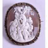 A GOOD ANTIQUE CAMEO BROOCH depicting christ with attendants. 5 cm x 6.5 cm.