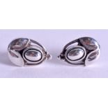 A PAIR OF DANISH GEORG JENSEN SILVER LEAF EARRINGS. 1.75 cm long.