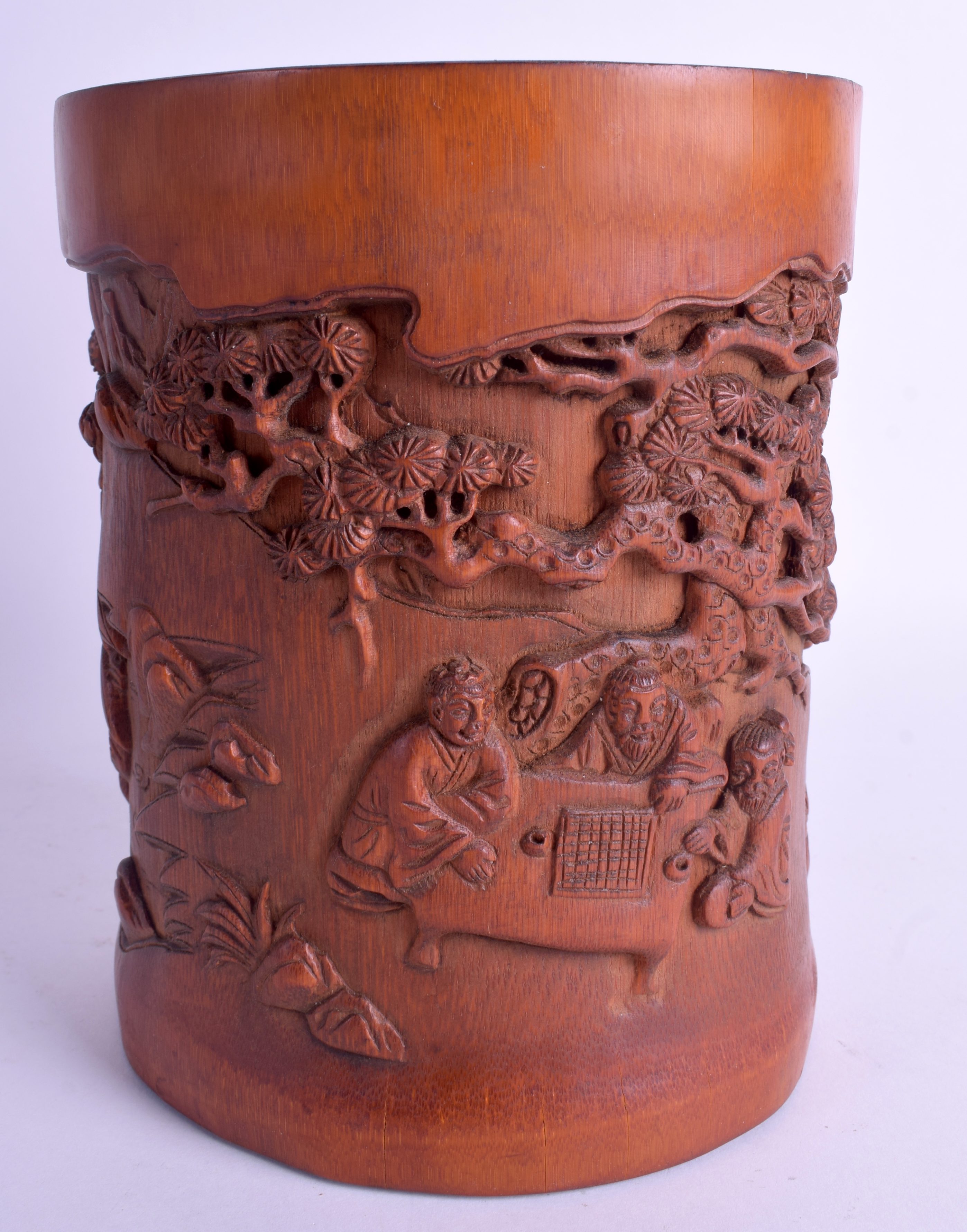 A CHINESE BAMBOO BRUSH POT. 18 cm high.