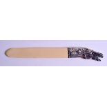 A VINTAGE RUSSIAN SILVER HORSE HEAD PAPER KNIFE. 23 cm long.