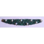 A CONTINENTAL 14CT GOLD OPAL DIAMOND AND EMERALD BRACELET. 19 cm long.