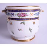 A LARGE 18TH CENTURY FRENCH SEVRES PORCELAIN CACHE POT enamelled with foliage under a blue and gilt