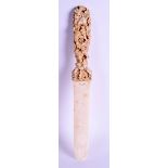 A 19TH CENTURY INDIAN TREVANDRUM IVORY LETTER OPENER with well carved serpent handle. 32 cm high.