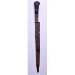 AN EARLY ISLAMIC OR EASTERN DAGGER, formed with an etched yellow metal mount to handle. 36.5 cm lon