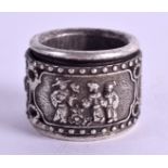 A CHINESE WHITE METAL ARCHERS RING. 38 grams. 3 cm wide.