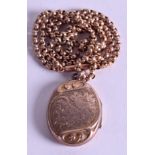 A 9CT GOLD LOCKET ON CHAIN. 11 grams.