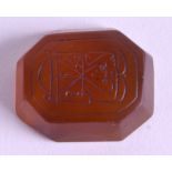 A FINE MIDDLE EASTERN CALLIGRAPHY AGATE SEAL. 1.75 cm x 1.5 cm.