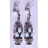 A PAIR OF SILVER AND OPAL EARRINGS.