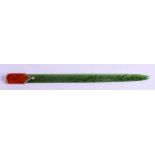 A 1920S RUSSIAN SILVER ENAMEL DIAMOND AND JADE LETTER OPENER in the manner of Faberge. 17 cm long.