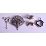 THREE SILVER PENDANTS and a pair of silver earrings. (5)