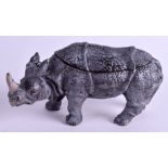 A VIENNA COLD PAINTED BRONZE RHINO INKWELL. 17 cm wide.