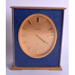 A JAEGER LE COULTRE LAPIS BRASS MANTEL CLOCK. 20 cm x 16 cm.